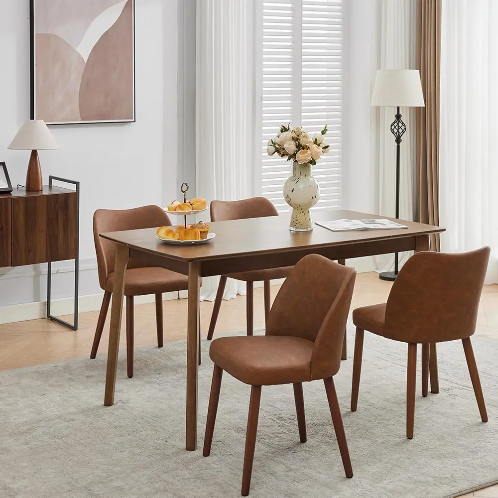 4/6 Pcs Dining Chair, Linen/PU Upholstered Dining Chair with Wing Backrest, Wood Legs, Wooden Kitchen Chair, Kitchen Chairs with Thick Cushions for Dining Room, Living Room, Brown/Coffee/Dark Grey/Beige/Camel/Blue/Green/Grey