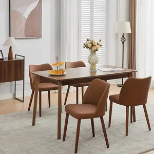 4/6 Pcs Dining Chair, Linen/PU Upholstered Dining Chair with Wing Backrest, Wood Legs, Wooden Kitchen Chair, Kitchen Chairs with Thick Cushions for Dining Room, Living Room, Brown/Coffee/Dark Grey/Beige/Camel/Blue/Green/Grey