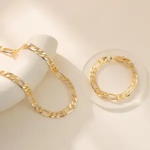 Holylegend No Fade 14K Gold-Plated Cuban & Figaro Bracelet, Necklace, Set - 8mm/10mm wide, High Quality