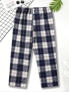 Men's Plaid Fleece Pajama Pants, Ultra Soft Sherpa Lined Sleepwear, Casual Winter Lounge Bottoms with Drawstring & Button Design Loungewear
