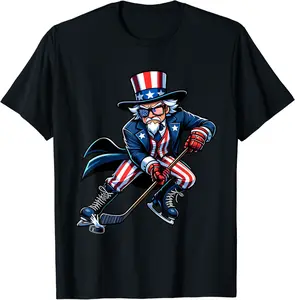 Patriotic Uncle Sam Hockey Player 4th of July Men Boy Kids T-Shirt - Jeremiahfor Shop 30B0CYZTZ7P3