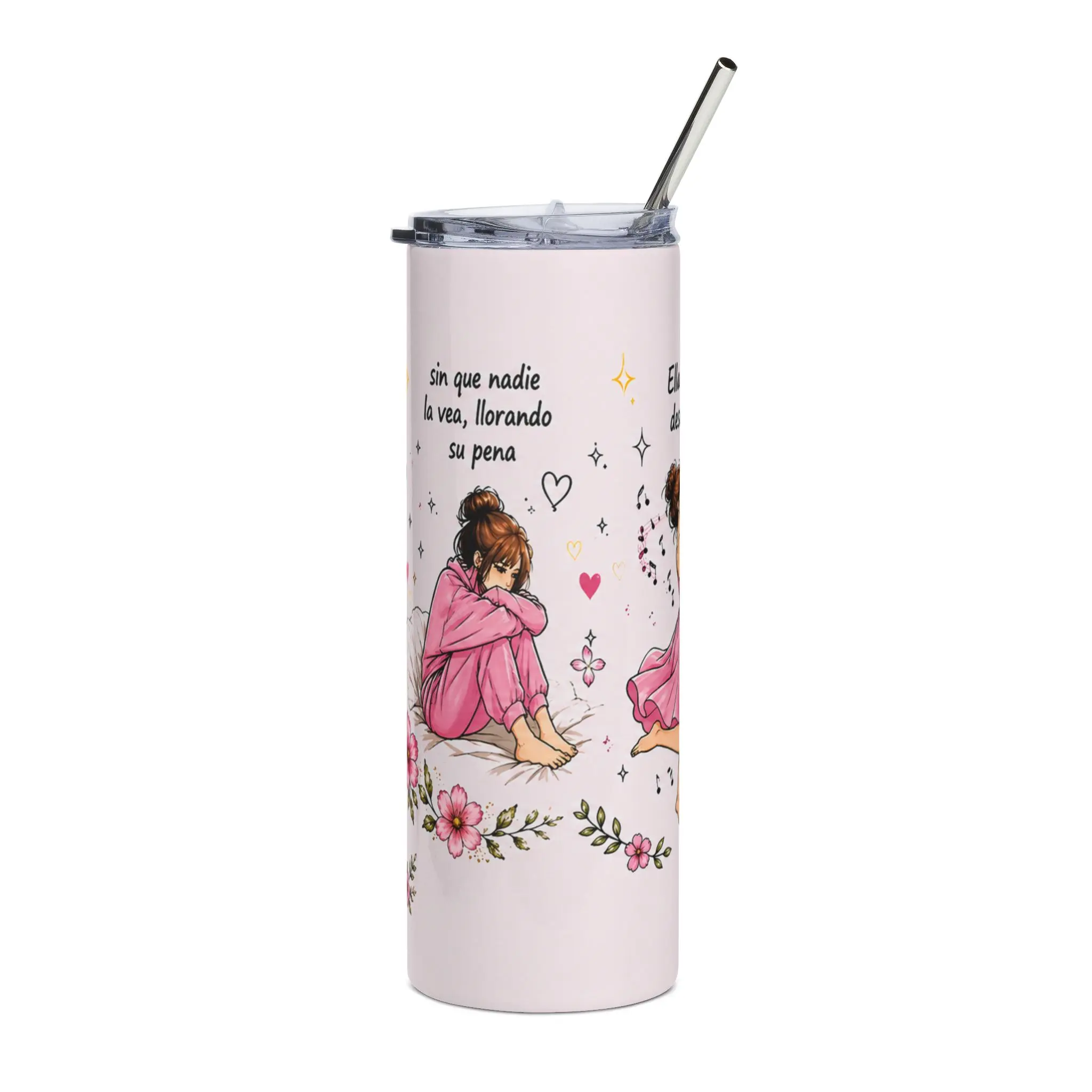 "Inspirational 'La Niña Que Fui' Stainless Steel Insulated Vacuum Flask - Reusable Kitchenware Drinkware Tumbler with Tea Straw"