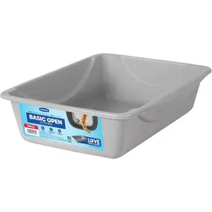 Petmate Basic Open Litter Pan, Gray, Small, 14L x 10.5W x 3.5H inches, Rimmed Sides for Easy Lifting, Made in USA, Eco-Friendly, Durable