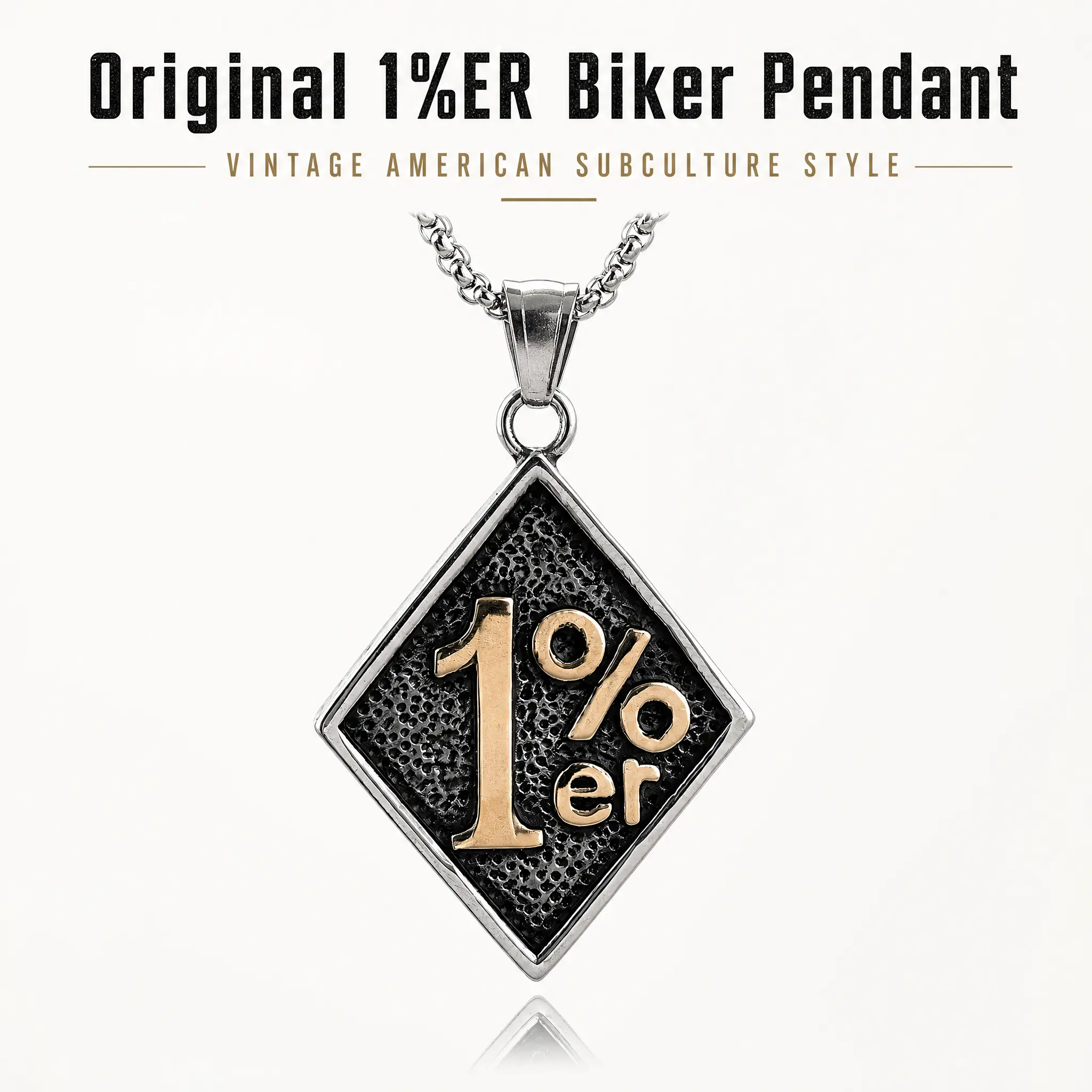 American motorcycle subculture letter symbol 1%ER stainless steel pendant 13 diamond pendant gold silver texture treatment process relief design