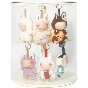 Display Case for LABUBU Plush Dolls and Collectible Toys - 360° Rotating Plastic Dust-Proof Storage Box with Cover, Protective Showcase, No Doll (2-Tier, Cream Yellow) Transparent Jewelry Organizer Wall-Mounted Adjustable Baseball Cap pandora box shower S