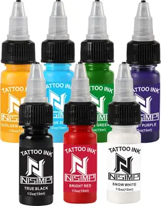 NISIMP Tattoo Ink Set (7 pcs, 15ml / 0.5 oz Each) – High Pigment Color Kit, Vegan-Friendly, Long-Lasting & Easy to Blend, Professional Ink for Tattoo Artists & Beginners