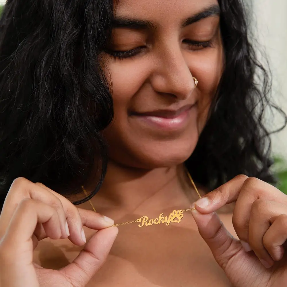 Name + Paw Print - Custom Name Necklace