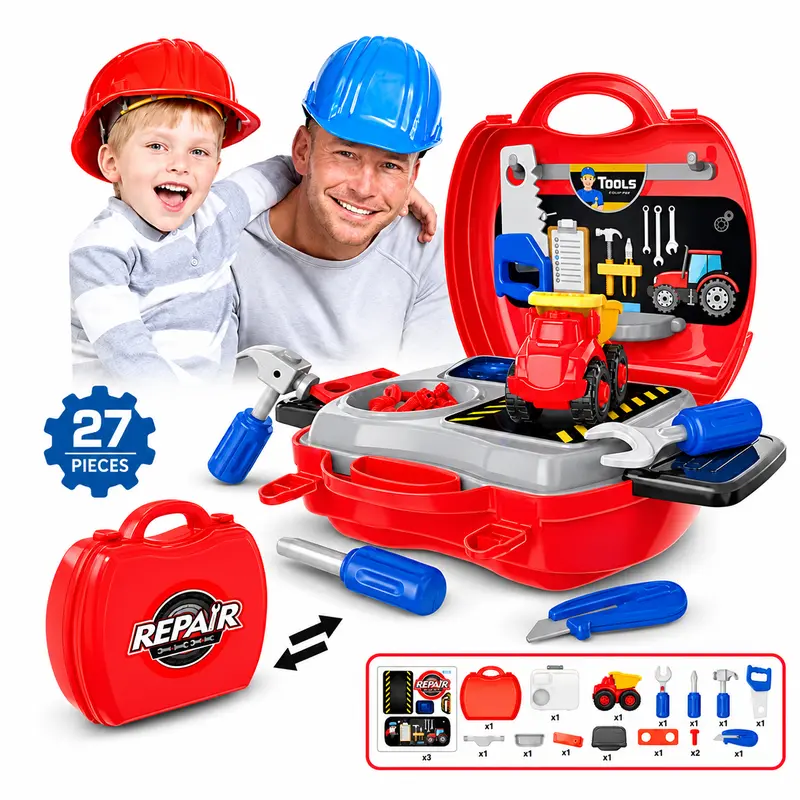 Kids Tool Set - Toddler Tool with Box, Montessori STEM Educational Pretend Play Construction Toy for 3 4 5 6 Year Old Boys Girls, Best Birthday Gift Kids Playset Stem Learning