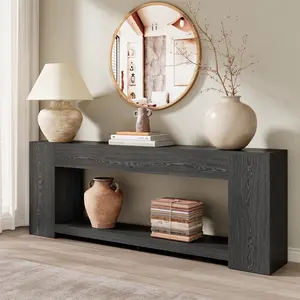Extra Long Console Table for Entryway Black, 86-Inch Entryway Table with Storage Shelves, 2-Tier Modern Couch Table Behind Sofa for Living Room, Entrance, Black