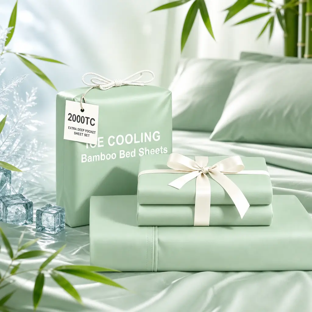 Jollyvogue 6PCS Queen (153cm*203cm) Bamboo Cooling Bed Sheets Set - 2000TC Weave, Smooth Plush, Soft Breathable, Skin-Friendly, Anti-Slip Deep Pocket, Machine Washable, Children Bedding with Pillowcases, Flat & Fitted, Ideal for Hot Sleepers