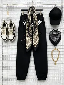 Y2k Men's sweatpants, Spider Web Pattern, Letter Print, Colorful Stars, Street Punk Style, Casual Fitted, Fall & Winter, Graphic casual pants