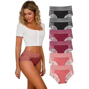 Lace Sexy Undies for Women Stretch Full Coverage Control High Waist Cheeky Top Panties 6 Pack S-4XL