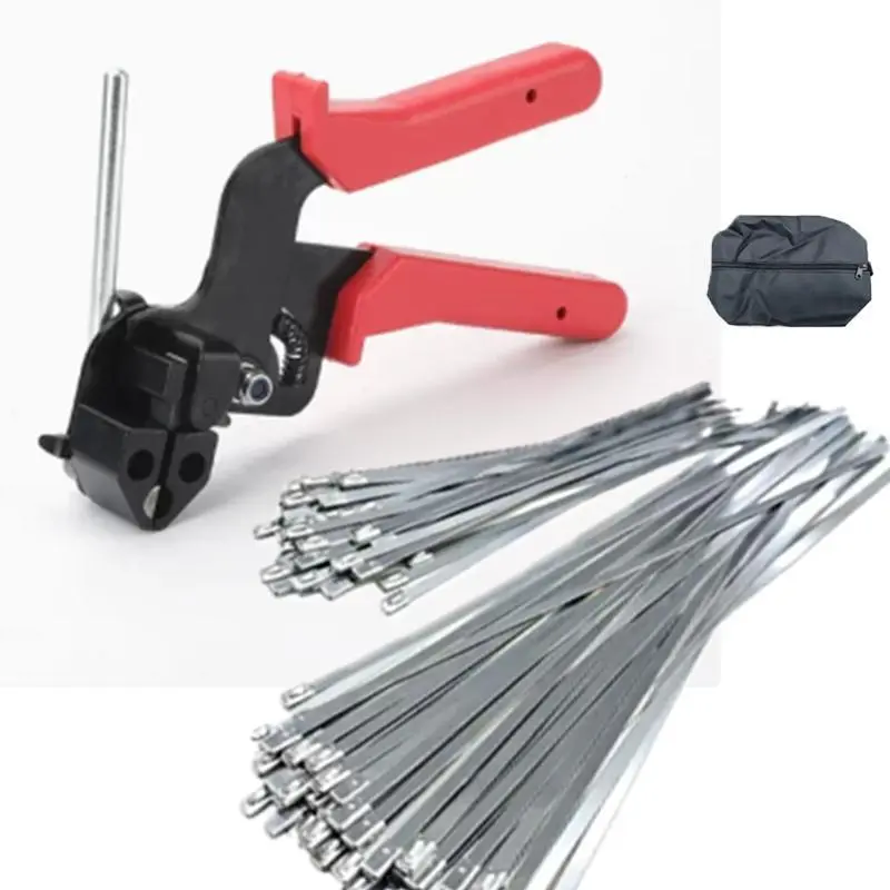 304 Stainless Steel Cable Tie Gun Kit with Self-Locking Metal Teeth, 100PCS Metal Ties (-200mm x 4.6mm Compatible) - 60PCS 30cm, 40PCS 20cm for Tightening Cables sohochic, Cable Gun Kit, Tightens Cables