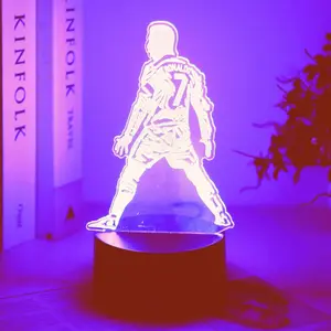 Modern Football Player LED Desk Lamp, Touch Control Colorful Night Light, USB Powered Acrylic Table Lamp, Sports Theme