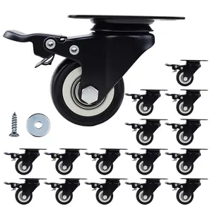 2 Inch Caster Wheels Set of 16 Heavy Duty Casters,with ,No Noise Locking Polyurethane (PU) Wheels, for Furniture and Workbench Load 800lbs