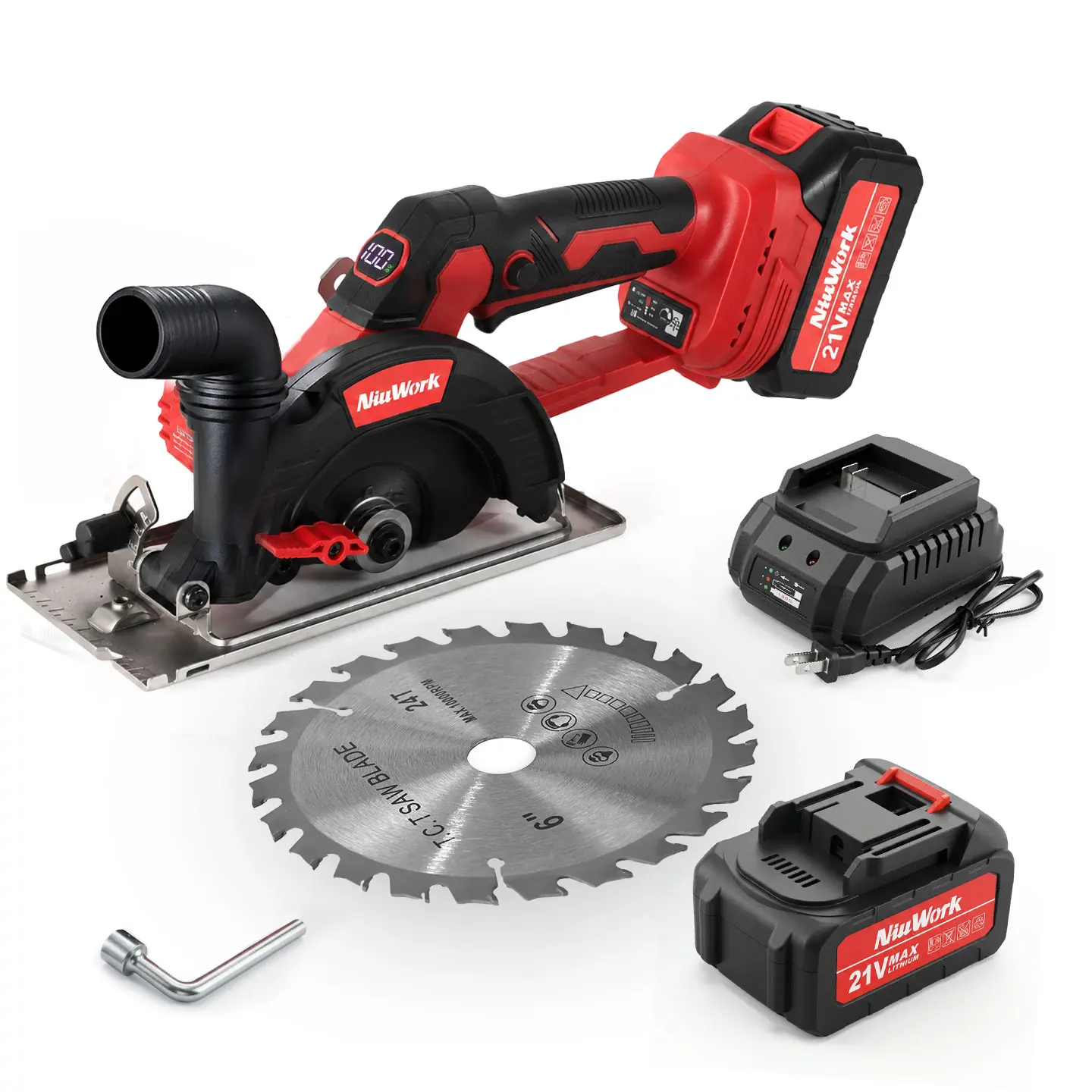 NiuWork S26‑7 Brushless Cordless Circular Saw, 150‑mm Blade, 45‑Degree Pivoting Bevel Cut, 3‑Speed 3000‑6000RPM, 21V Lithium‑Ion Hand‑Held Saw for Wood, Metal & Plastic Projects