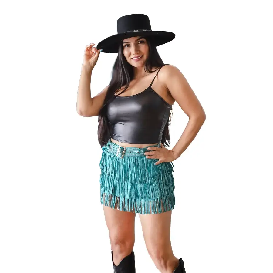 Rhinestone Fringe Skort - Jade Rhinestone Fringe Skort - Jade