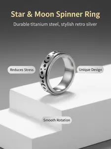 Star & Moon Spinner Ring✨Retro Silver Titanium Steel | Smooth Rotation for Stress Relief | Perfect for Daily, Office & Party Wear Fidget Spinner Ring