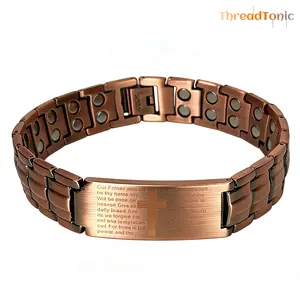 ThreadTonic3.0 2X Copper Magnetic Bracelet for Men,Ultra Strength Cross Bracelet With Ring Include Adjustable Link, Jewelry Gift,daily bracelet