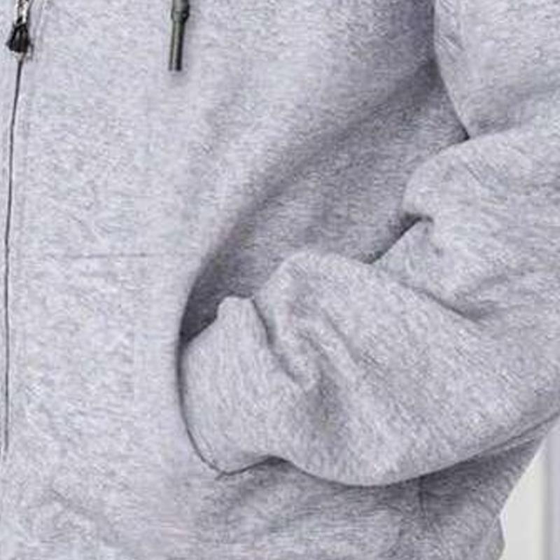 Men's solid-color full-zip shoulder-down hooded sweater, regular version casual long-sleeved hooded sweatshirt, suitable for autumn and winter wear, daily wear men's clothing