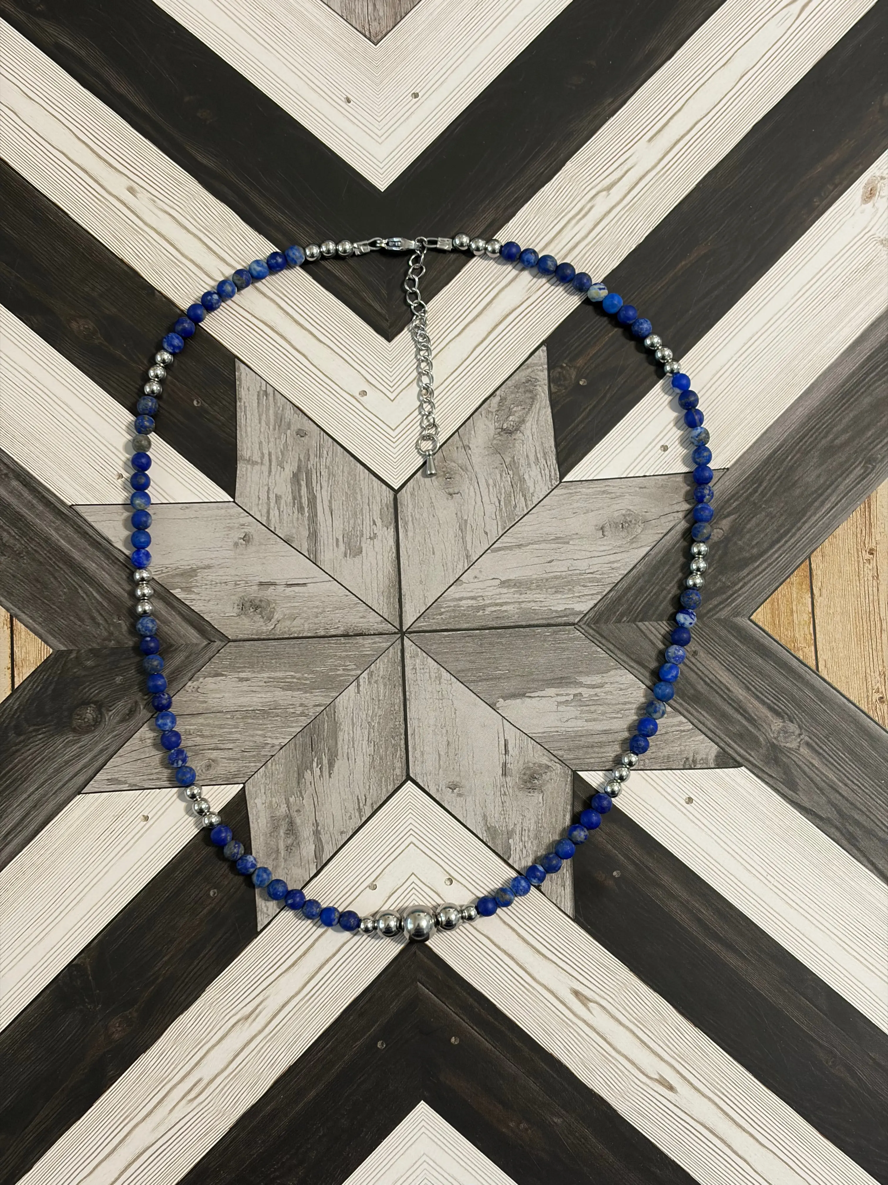 Desert Steel & Matte Lapis Necklace