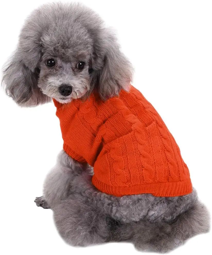 CHBORCHICEN Small Dog Sweaters Knitted Pet Cat Warm Dog Sweatshirt Winter Clothes Kitten Puppy Sweater (Medium, Orange)