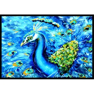 212 MAIN Peacock Print Indoor-Outdoor Mat (24x36 in) - Blue Straight Up Design, Permanent Dye, Fade-Resistant, Rubber Backing, Carolines Treasures MW1166JMAT Line