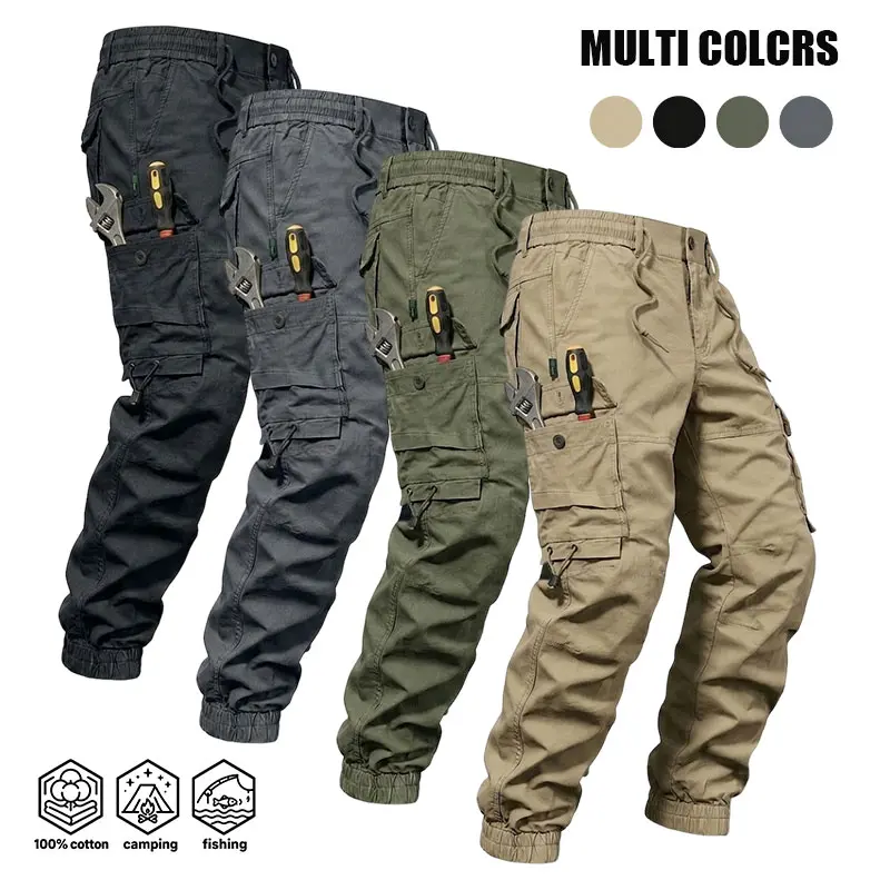 Men’s outdoor cargo pants, 2-pack — American casual straight-leg, waist-cinching harem-style long pants; tactical work pants for all seasons and commuting; an excellent holiday gift choice, featuring large zippered pockets; a must-have for everyday outdoo