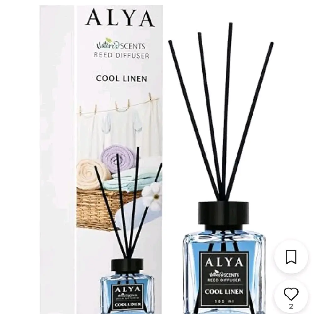 ALYA cool linen Reed Diffuser, Nature's Scents, 3.3 FL.OZ, 100 ML, Glass Bottle with Black Reeds