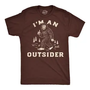Mens Funny T Shirts Im An Outsider Sarcastic Bigfoot Graphic Novelty Tee for Men Mens Funny T Shirts Cool Vintage Fashion T-Shirt Gift Classic Menswear Funny Camping Short Sleeve Novelty Tees for Guys Brown - Im