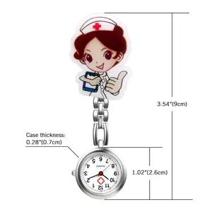 OIDEA Cartoon Big Face Nurse Fob Watch Women Simple Silver Alloy Clip-On Lapel Pocket Watch Quartz Work Watch