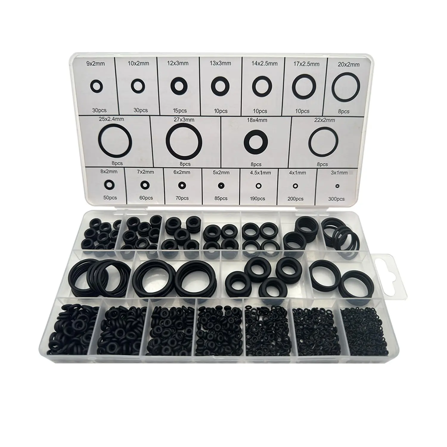 O Ring Assortment Kit 1100 count,  Rubber, Black, 18 Sizes, Versatile Sealing Washers for Auto, Plumbing, Air & Gas Connections