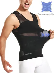 Men's Solid Color Shapewear Tank Top, Breathable Shaper Top, Men's Shirt for Body Shaper Slimming Vest Tight Tummy Underwear Tank Top, Compression Tops, Shapewear Garment, Body Shaping Top