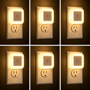Universal Plug-In LED Night Light Set of 6, Sunset Sensor, Warm Square Wall Lamp, Ideal for Bedroom, Bathroom, Hallway, Staircase, Nursery