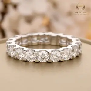 2 Carat Round Cut Moissanite Full Eternity Wedding Band Solid 14K White Gold