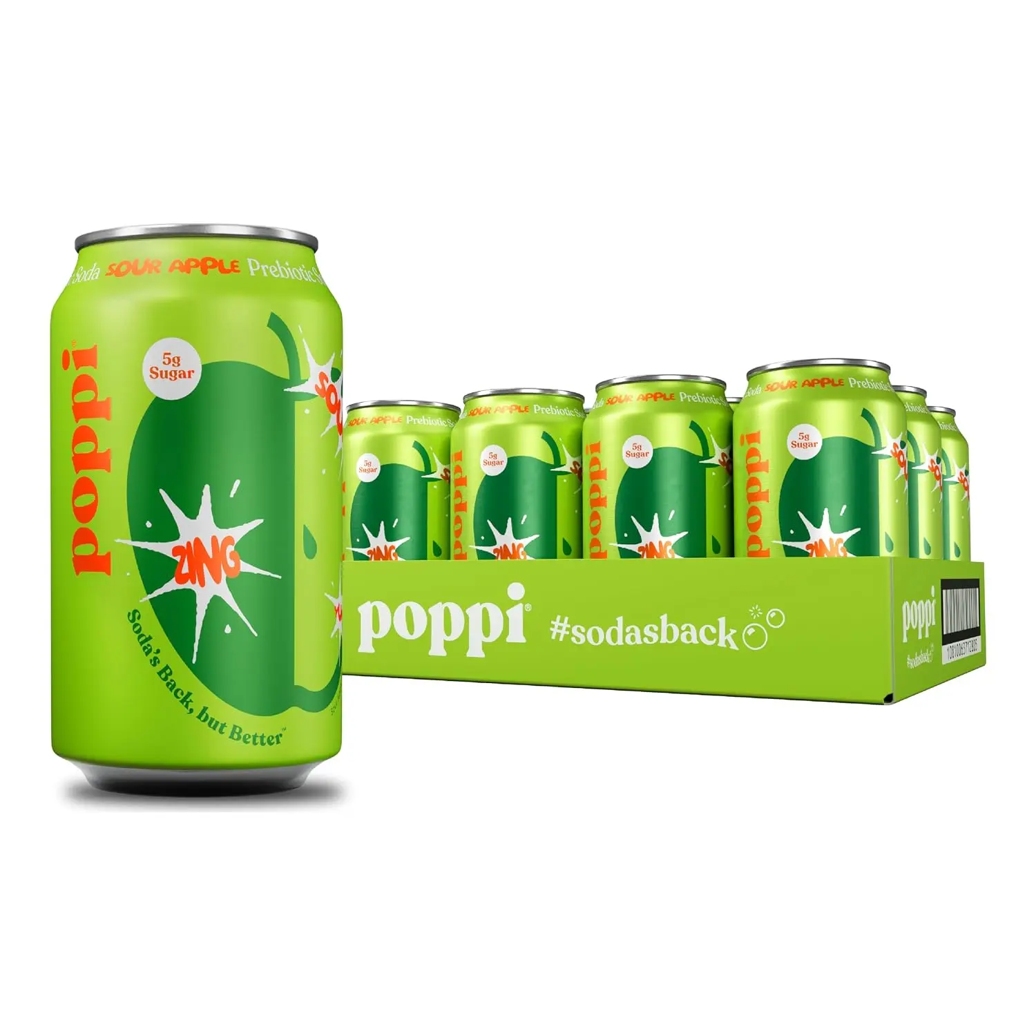 Poppi Prebiotic Soda, Sour Apple, 12 Oz, 12 Pack Poppi Prebiotic Soda, Sour Apple, 12 Oz, 12 Pack