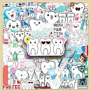 Tooth Pattern Sticker, 100pcs/set Cute Cartoon Tooth Decals, DIY Decorative Stickers for Phone Case, Laptop, Guitar, Bag, Water Cup, Scrapbook Accessories