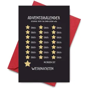 1pc German Advent Calendar Poster "Adventkalender", Paper Wall Chart, Tear Off Calendar, 25 Stars with "Über-" for Daily Countdown to "Morgen ist Weihnachten", Christmas Eve Tradition