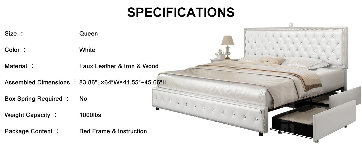 GEGOFORU Queen LED Galaxy Bed Frame with Projector, Bluetooth Speakers & USB Charging, RGB Lighting, White Velvet Upholstered Platform Bed, No Box Spring Needed