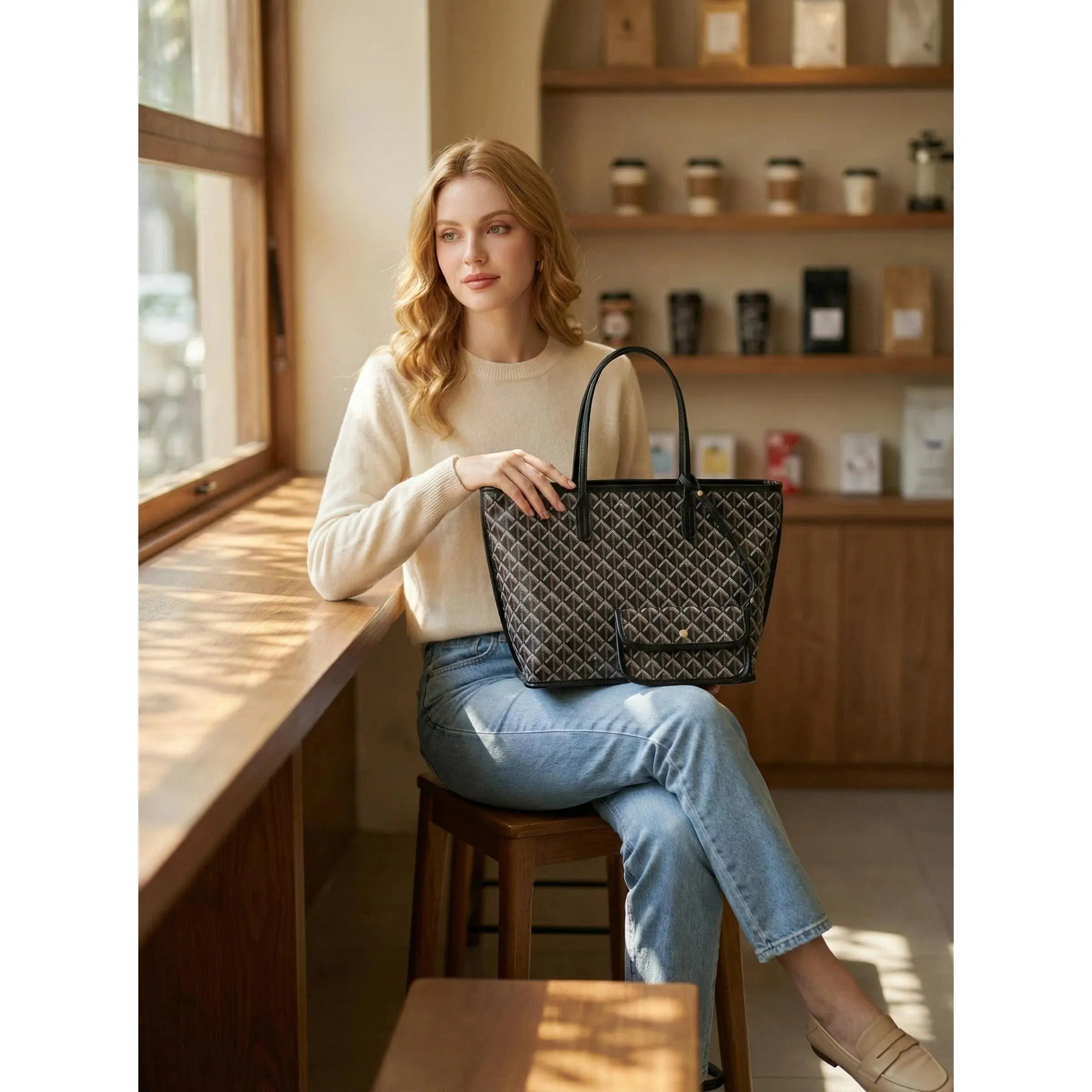 PU Leather Tote Bag, Small Medium Large Sizes Women's Fashion New Simple Tote Bag Set, Premium tote bag  little bag one shoulder handbag large capacity shoulder Shopping bag Mummy tote Bag double sides leather mini