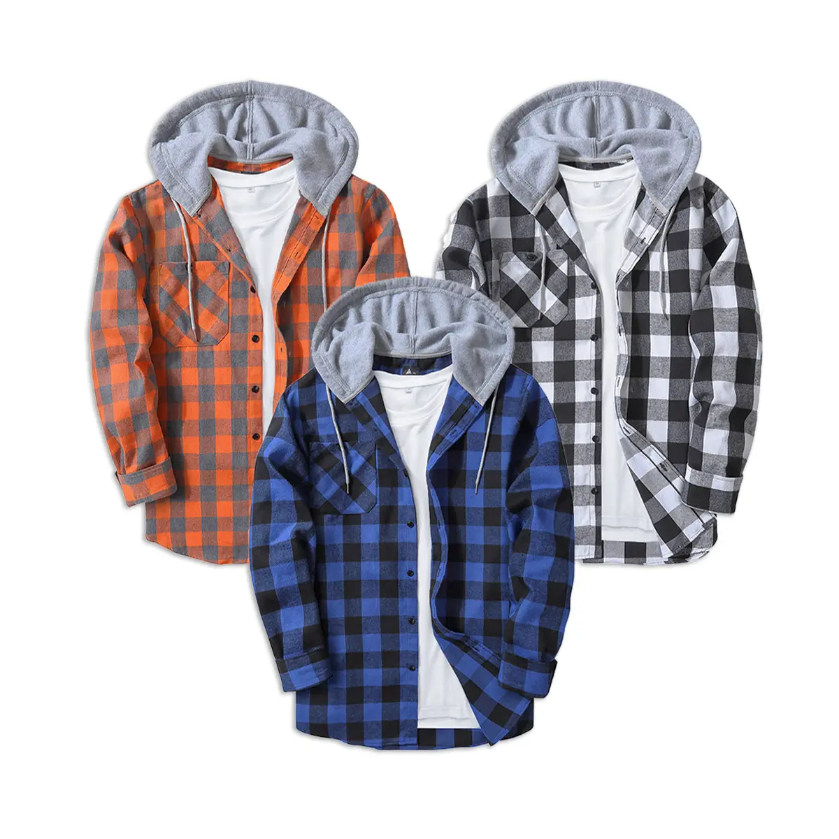 ZITY 3-Pack Men's  Brown Flannel Hoodie Shirts - Wetsuit-Soft Fabric Lightweight - California Style Casual Streetwear Tops - Multi-Color Value Set Sweatshirts Outfits Fleece y2k clothing,summerwins,father'sdaygifts
