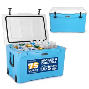 Insulated Reusable Collapsible Leakproof Cooler Box, 75 Qt, Rotomolded, 5-Day Ice Retention, Blue, Insulated Cooler, Reusable Cooler