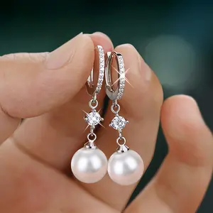 Vintage Imitation Pearl Drop Earrings - Hypoallergenic Hoop Earrings for Women with Imitation Pearl Pendant, Elegant Wedding Engagement Jewelry, Delicate and Durable, Perfect for Sensitive Light Beige