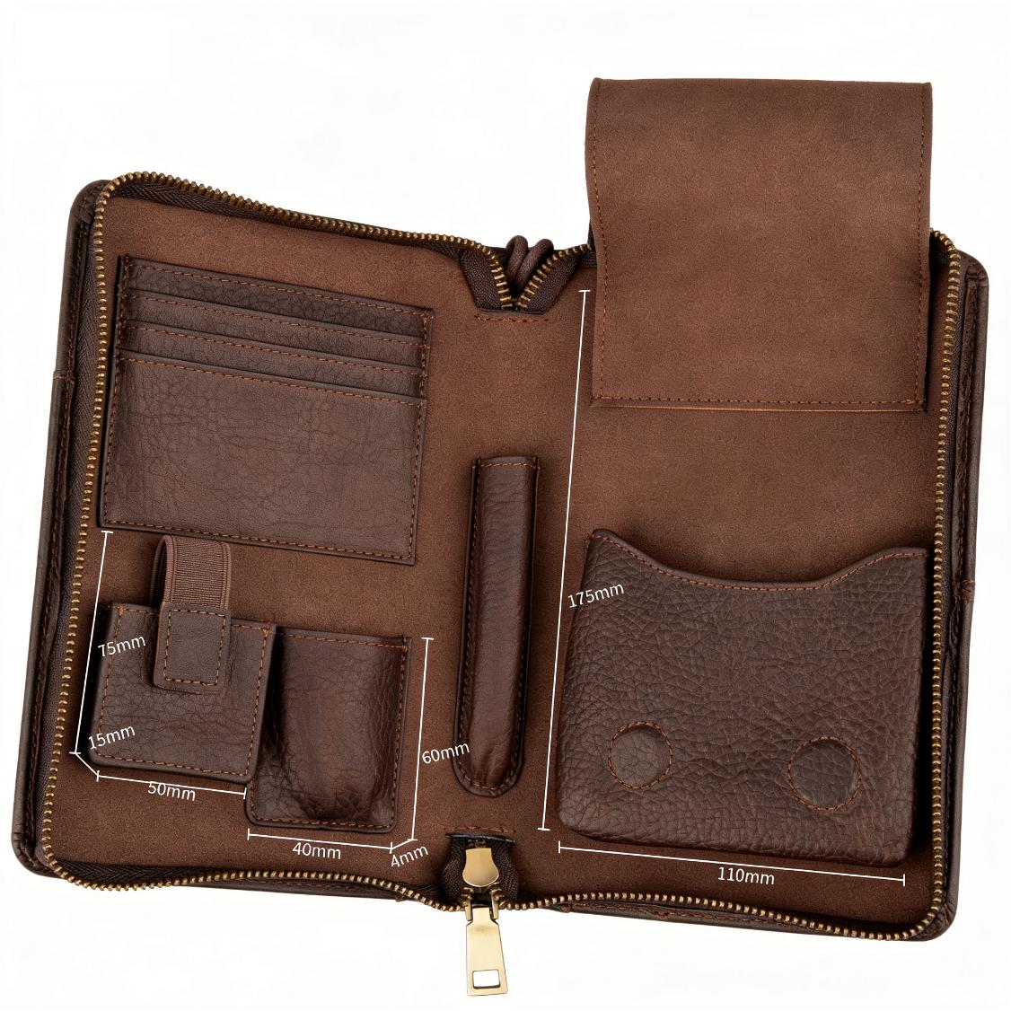 Vintage Leather Cigar Travel Case (Holds 5 Cigars), Portable Cigar Accessories Organizer with Zipper, Durable Storage Pouch for Men