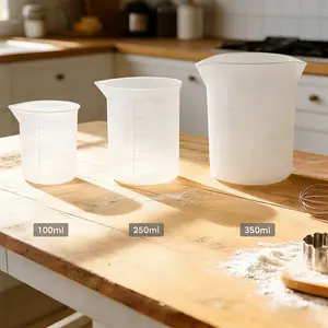 3-Piece Silicone Measuring Cup Set for Kitchen Cooking and Baking, Heat Resistant Flexible Body with Clear Milliliter Markings, Easy Pour Spout Design, 100ml 250ml 350ml, Ideal for Liquid Ingredients, DIY Recipes, Home Kitchen Tools