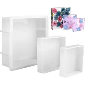 Square Silicone Molds for Resin, Large Resin Mold Glossy Deep Square Molds 6.6''x 2'' w (with 2 Small Square or Rectangular molds) Deep Epoxy Resin Molds for Flowers Bouquet Preservation