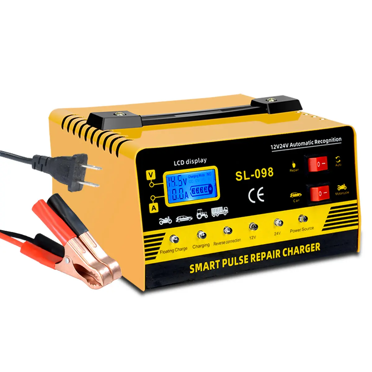 12V&24V Intelligent Universal Battery Charger With LCD Display, Smart Repair, Overcharge And Short Circuit ProtectionSuitable For Intelligent Trickle Charging Of Cars, SUV, Trucks, Yachts, Motorcycles Battery Maintenance, Without Battery