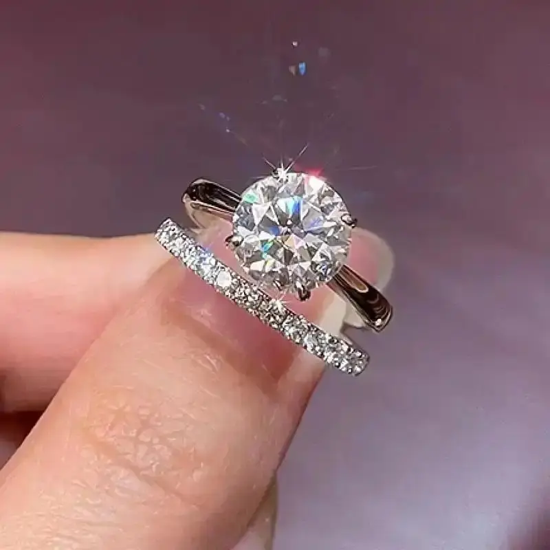 ANZIW 2 Carat All Moissanite Ring Bridal Sets Silver 925 Solitaire Engagement Wedding Rings & Stackable Eternity Bands for Women