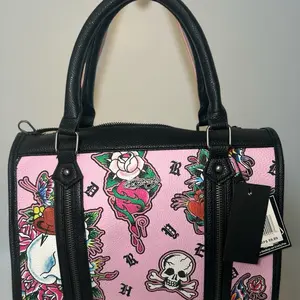 Ed Hardy Y2K Pink Skull Rose Bowler Bag NWT