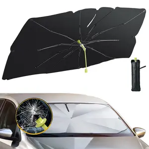Car Windshield Sunshade Umbrella Foldable Auto Windshield Sun Shade Cover, Titanium Silver Coating,Front Window Heat Insulation Protection with emergency Hammer , Fit For Most Cars